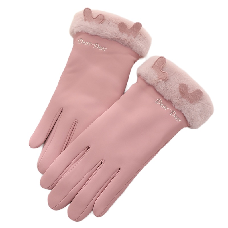 南极人手套女冬韩版可爱小鹿耳朵学生保暖加绒可触屏冬天女生手套N2E9X970792 粉色