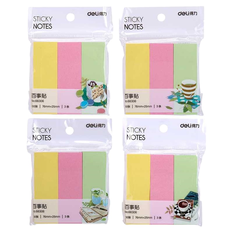 得力(deli)/66306/三色百事贴自粘便签纸彩色便条纸学生便利贴告示贴3条/100张（10本/包）