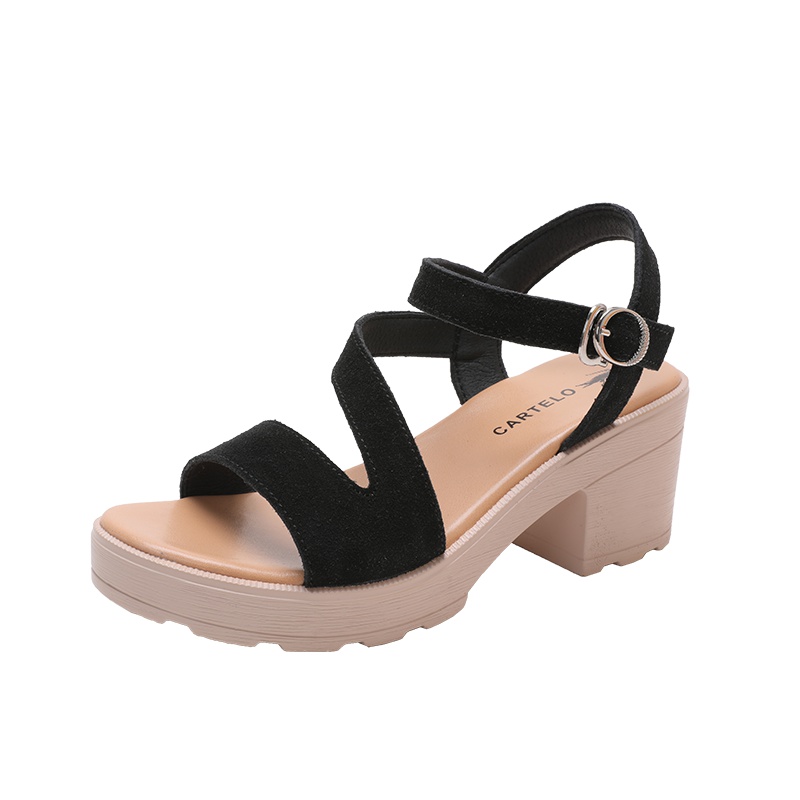 卡帝乐鳄鱼(CARTELO)性感绑带女士凉鞋透气镂空凉鞋时尚休闲增高沙滩女鞋夏季