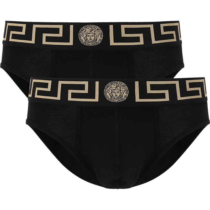 VERSACE 范思哲 送男友 男士 棉质希腊回纹镶边三角内裤两件套装 AU10180 A232741