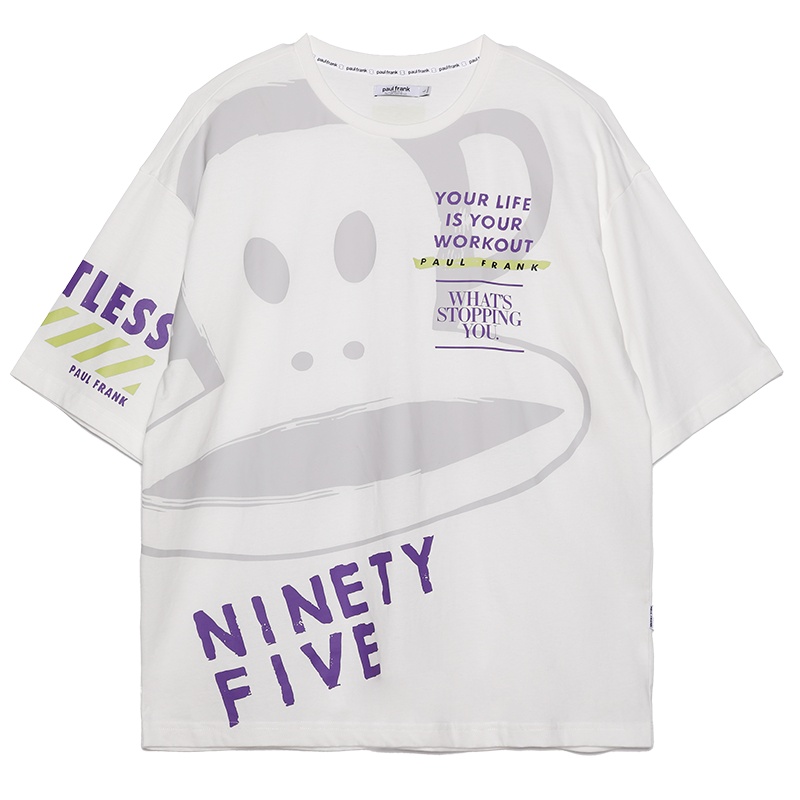 Paul Frank/大嘴猴 夏季五分袖短袖T恤男多色印花潮流情侣装夏装 PFCTE212260U
