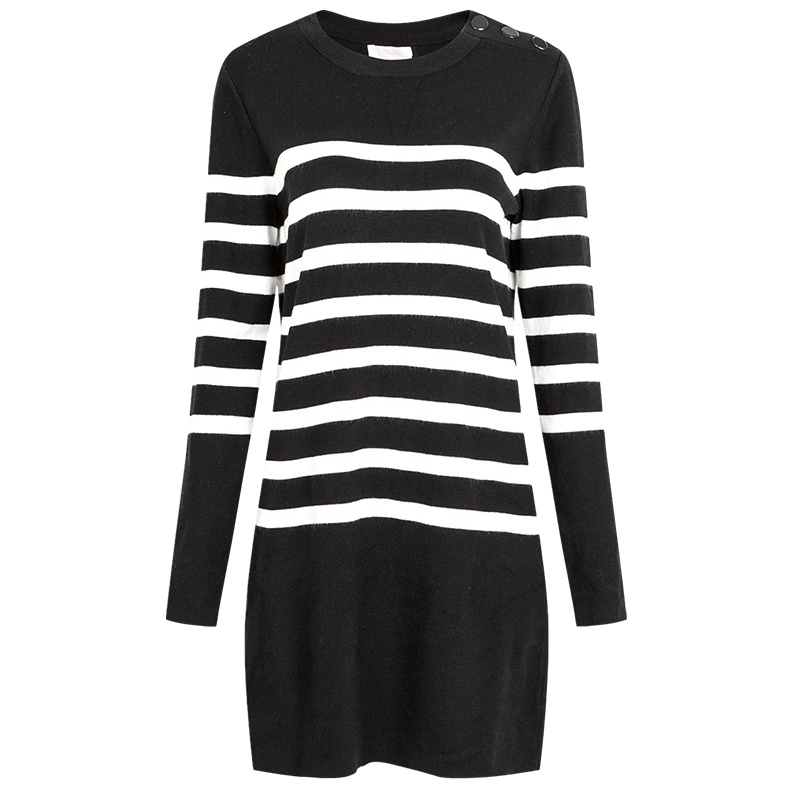 【福利款】拉夏贝尔冬款条纹直筒长袖套头针织打底连衣裙