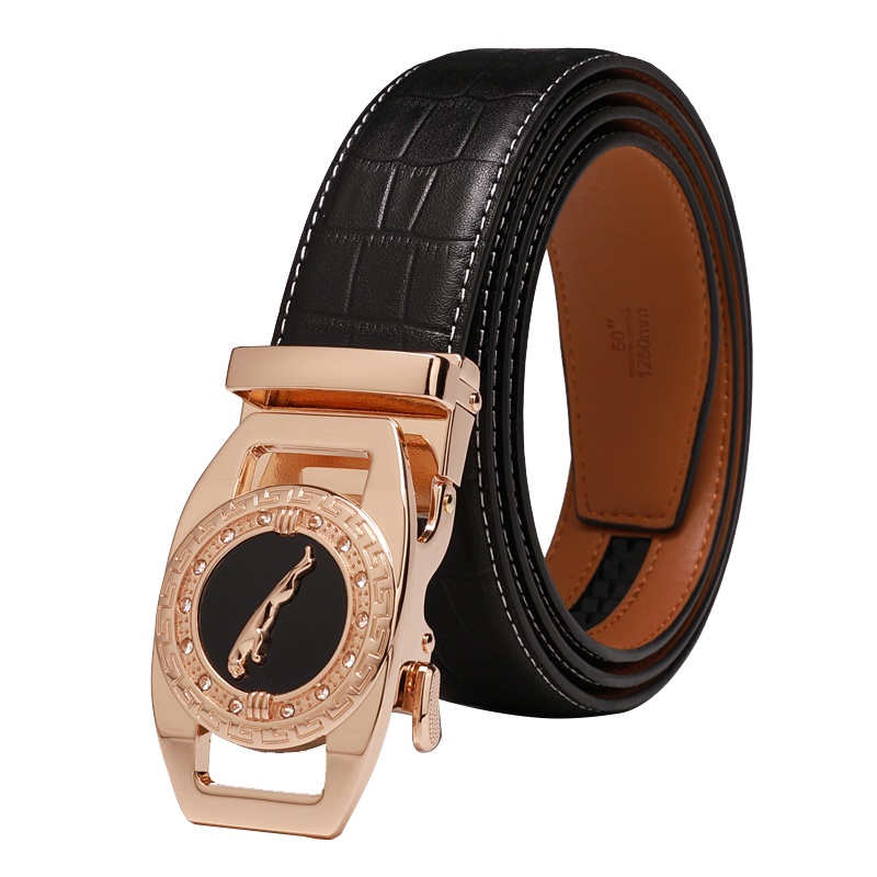 texwood萍果牌 皮带男牛皮商务自动扣裤腰带男士休闲百搭真皮腰带豹子扣礼盒装