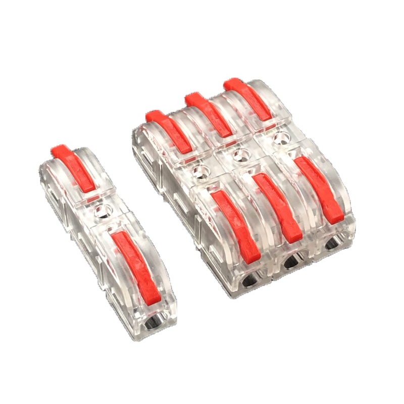 PCT-221多功能电线快速接线对接头 一进一出可拼接 红色透明 50只