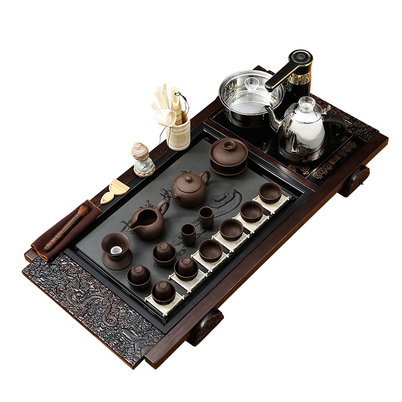 金镶玉 功夫茶具套装 实木茶盘茶壶茶杯泡茶炉整套 吉祥紫砂套组