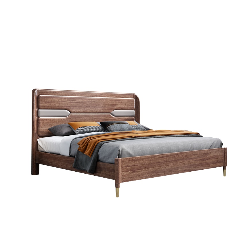 凡阔金丝檀木轻奢双人床W8603#实木床1.8m环保木蜡油主卧现代简约胡桃木大床