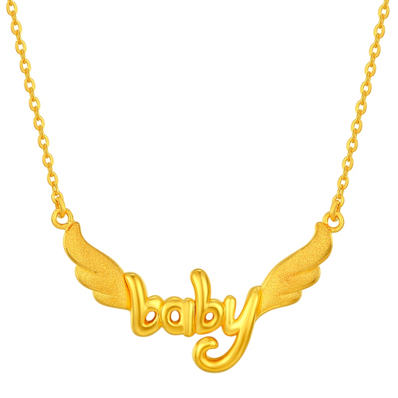 周大生黄金项链女3D硬金套链明星款字母baby足金锁骨链天使吊坠正品黄金饰品 女士珠宝首饰