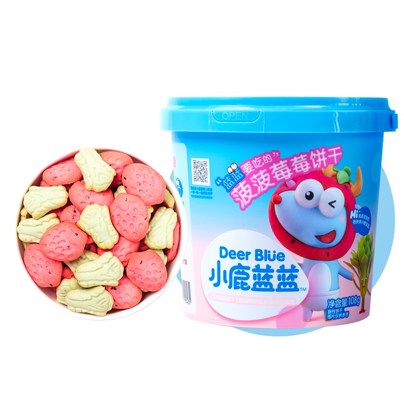 小鹿蓝蓝 菠菠莓莓宝宝饼干108g 宝宝零食蔬菜饼干草莓饼干无添加盐糖
