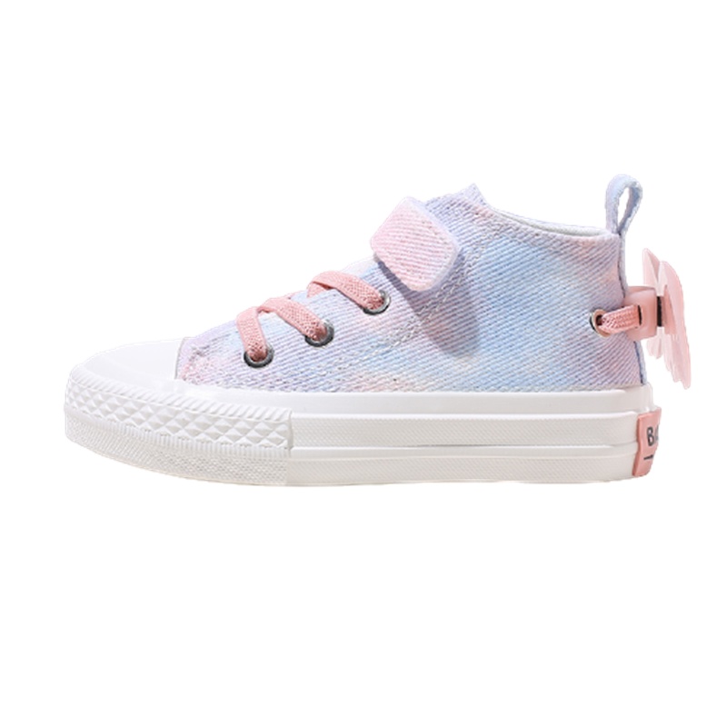 芭芭鸭高帮男女童带翅膀装饰帆布鞋女童公主鞋