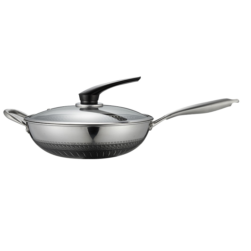 BRK Germany德国克鹏升级版全面屏蜂窝不粘锅蜂窝炒锅C款304不锈钢锅具物理不粘32cm烹饪用具电磁炉燃气灶通用