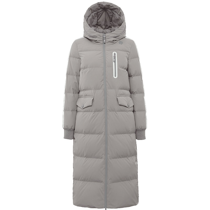 波司登冬季运动休闲撞色长款连帽时尚女士加长羽绒服