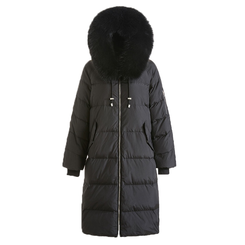 鸭鸭 90鸭绒羽绒服女中长款新款时尚韩版潮宽松长款大毛领加厚冬