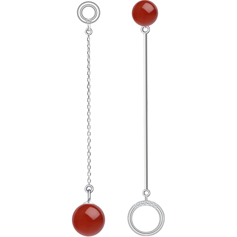 石头记魅力放送红玛瑙东陵玉粉水晶耳环女长款耳饰简约耳钉耳坠