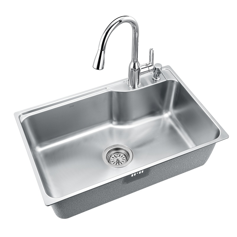 摩恩304不锈钢水槽单槽厨房水槽套餐水龙头水池洗菜盆台下洗碗盆