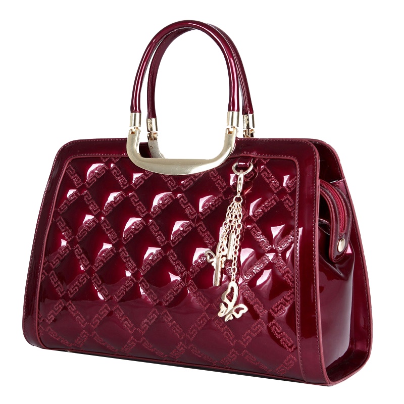 马菲尼 新款欧美时尚牛皮 中老年漆皮手提包包妈妈真皮女包大包亮面单肩斜挎手提女包