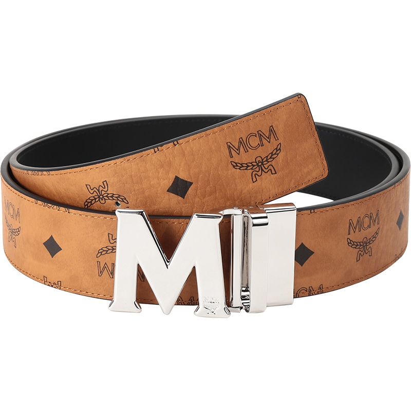 MCM 男女中性 涂层帆布配皮板扣式双面皮带腰带 MXBAAVI01