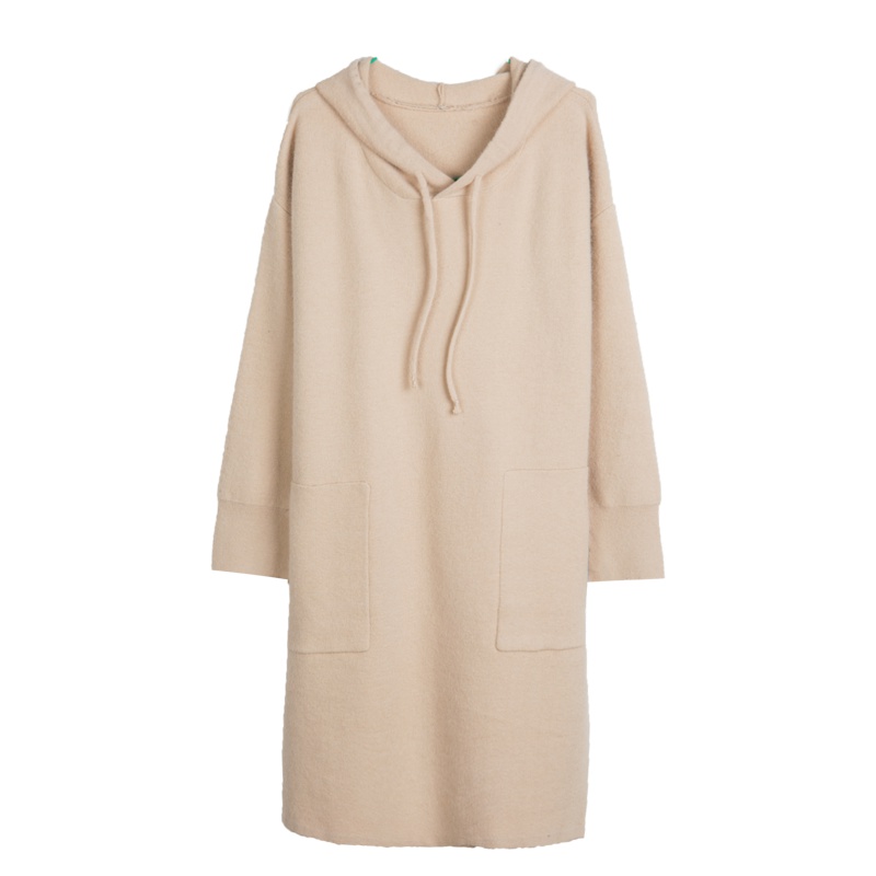 恒源祥女士针织衫秋季中长款宽松套头毛衣连帽卫衣长袖上衣