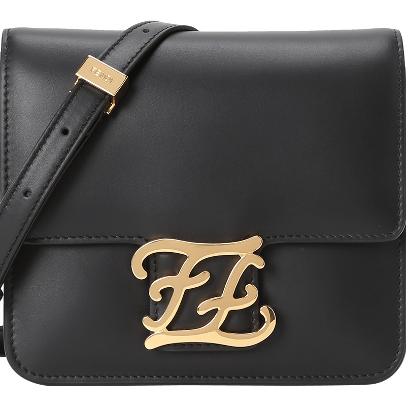 预售FENDI KARLIGRAPHY 口盖包迷你 双F花字光面皮8BT317金扣