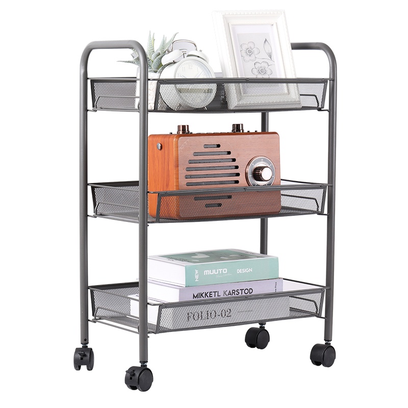 拜杰置物架 厨房置物架落地储物架移动收纳小推车置物架子滑轮推车层架SN-15