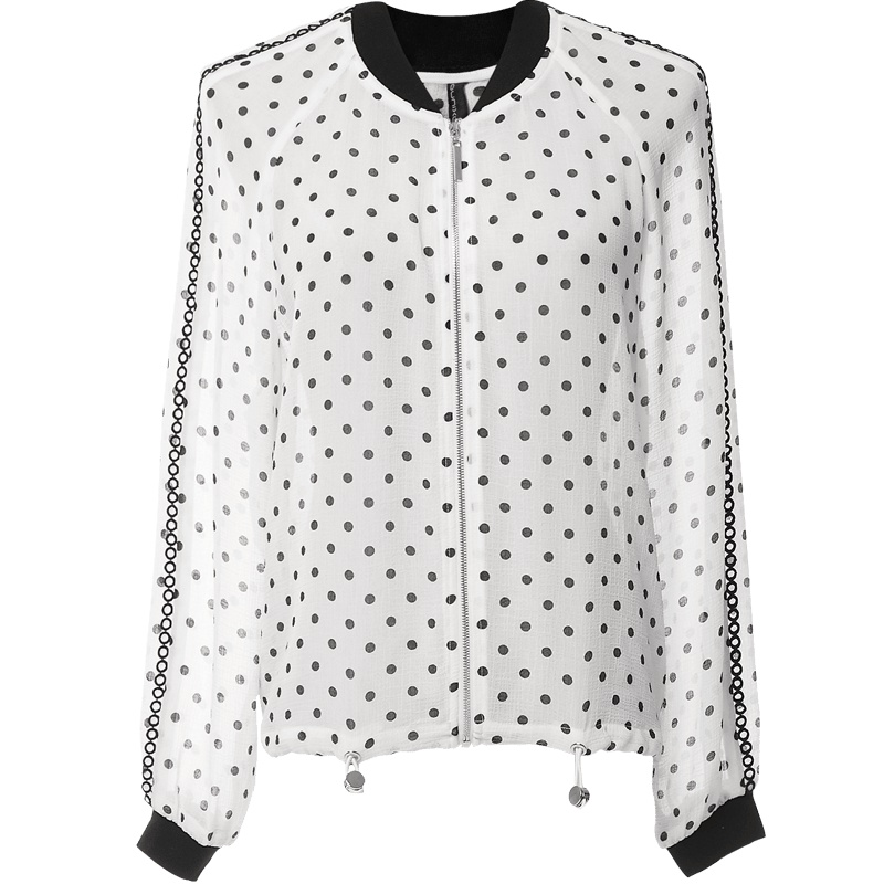 欧昵雪长袖宽松波点雪纺短款薄外套女防晒衣空调衫