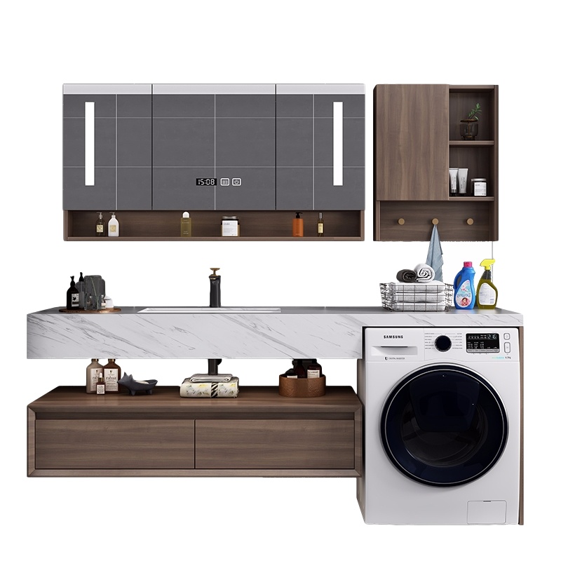 浴室柜组合简约现代洗手脸盆池洗漱台岩板藤印象卫浴卫生间一体洗衣机柜