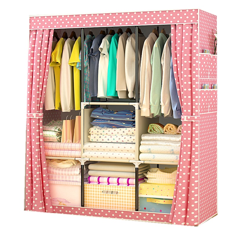 弘拜 布衣柜简易布衣柜 大衣橱钢管加粗加固双人衣橱组装布艺全钢架挂衣柜子收纳 衣柜布艺105CM