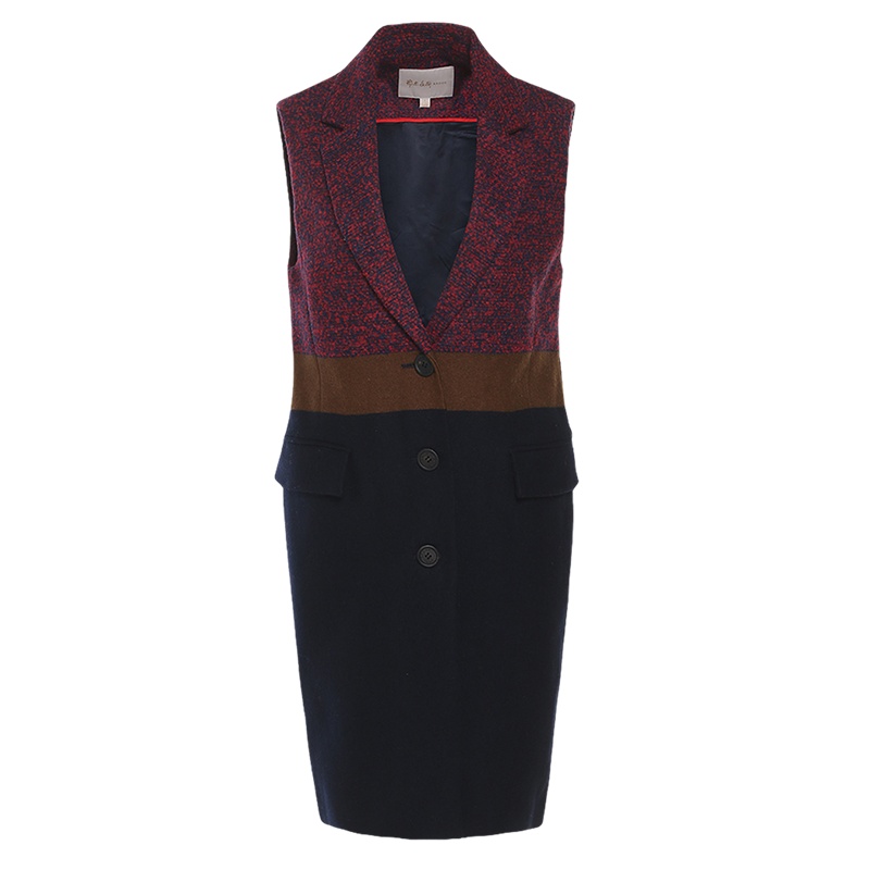 鄂尔多斯ERDOS 秋冬西装领中长款无袖女士大衣毛呢外套