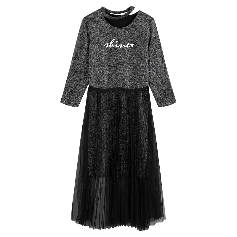 【热卖】拉夏贝尔两件套连衣裙女2019新款韩版字母气质法式蕾丝中长款套裙10015650