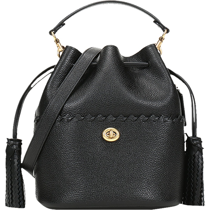 COACH 蔻驰 奢侈品 女款专柜款LORA系列抛光鹅卵石纹皮革中号手提单肩斜挎包水桶包 651