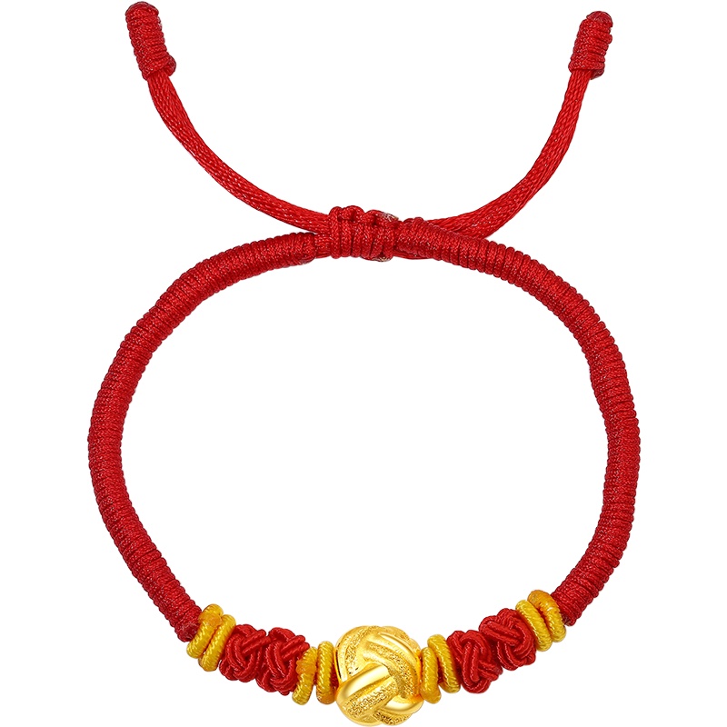 周大生定价黄金手链 3D硬足金编制球球路路通串珠女士金手链送恋人