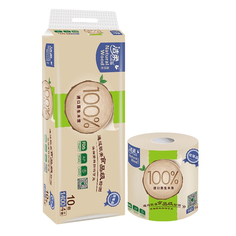 洁柔卷纸自然木系列卫生纸4层140克家庭装有芯卷纸手纸厕纸卷筒纸实惠装