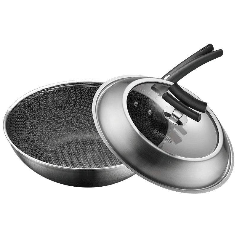 苏泊尔(SUPOR)炒锅X晶盾不锈钢炒锅锅少油烟家用炒菜锅燃气电磁炉通用 CC30JA2 赠铁铲