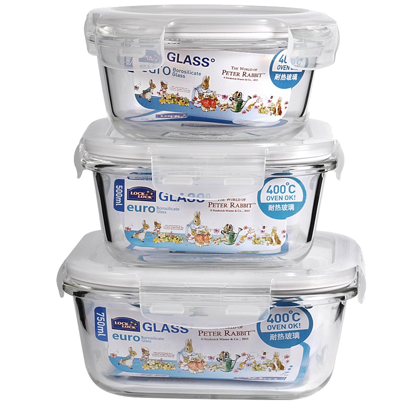 乐扣乐扣保鲜盒耐热玻璃格拉斯礼盒套装四面锁扣便当盒6件套 LLG831S902