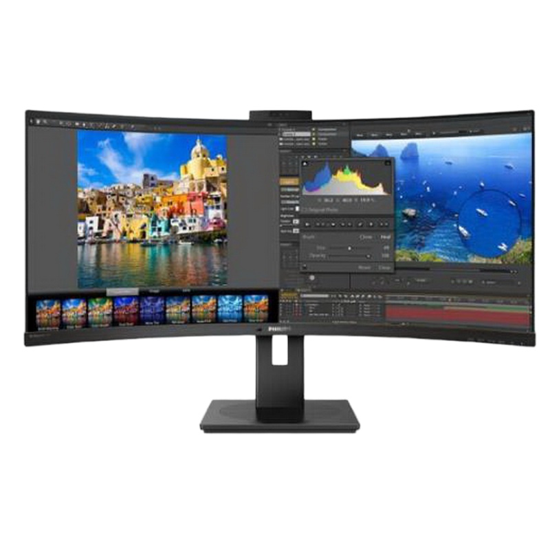 飞利浦 34英寸显示器2K高清 曲面 HDR400画质优化 Type-c 90W接口 弹出式摄像头