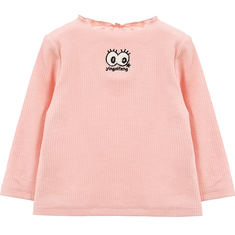婴姿坊女童春秋新款T恤女宝宝长袖小眼睛韩版卡通刺绣弹力打底衫