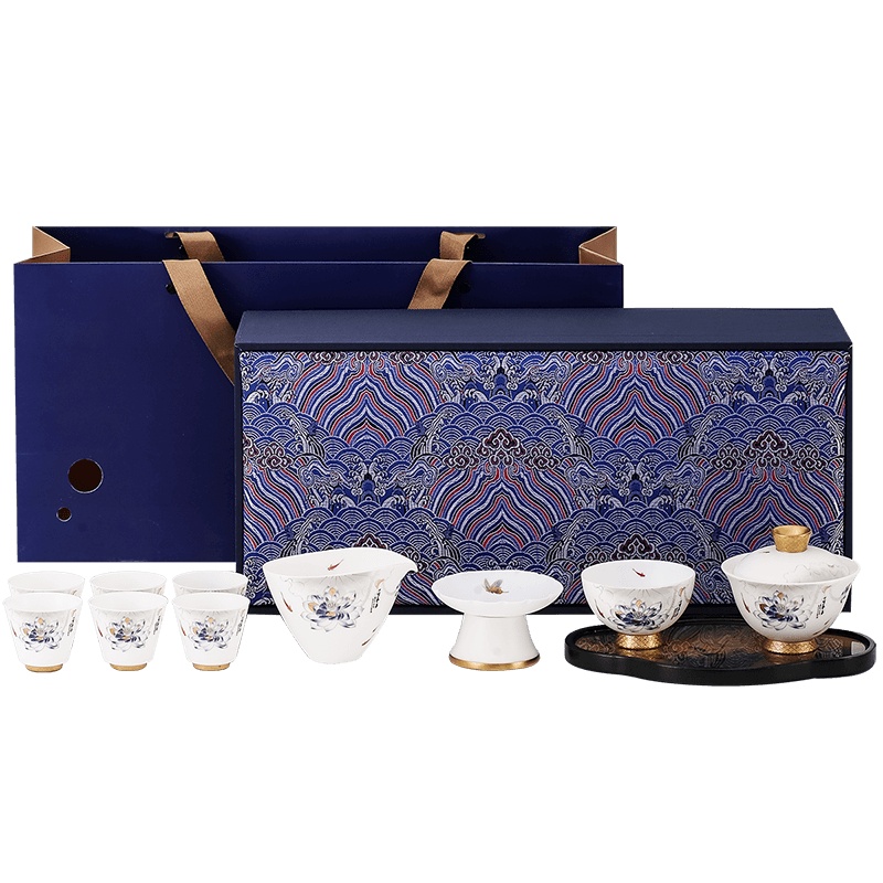 領藝 优选妙色清欢功夫茶具套装家用办公送礼陶瓷泡茶器羊脂玉素烧德化白瓷 妙色清欢羊脂玉素烧10头礼盒装