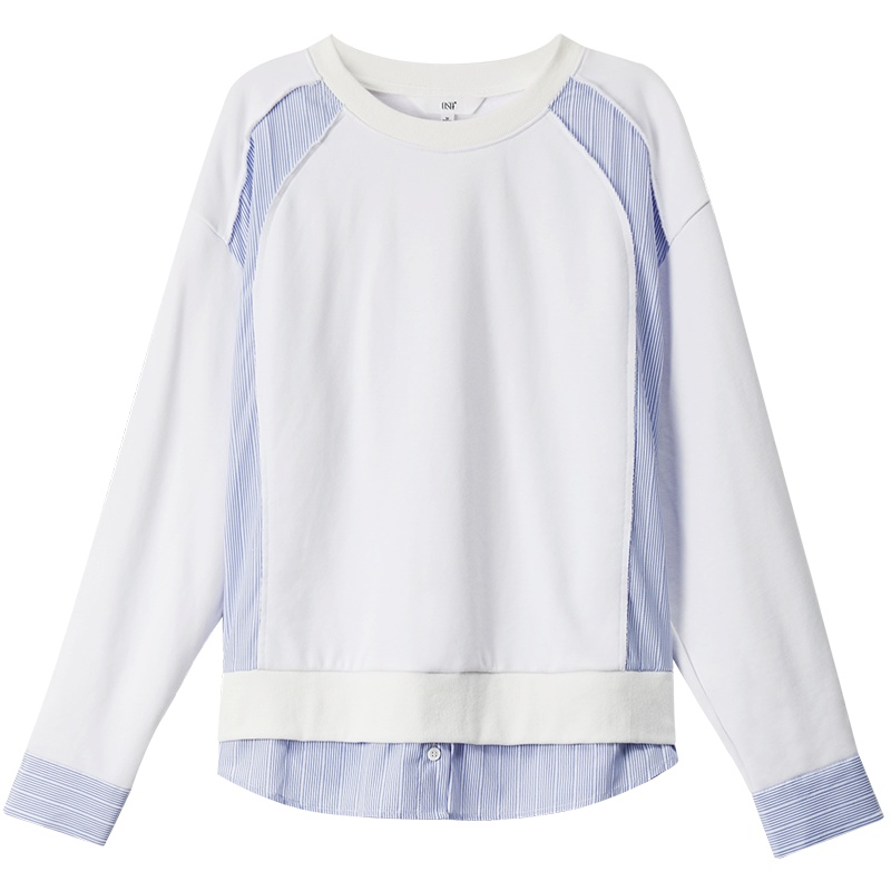 OSA欧莎宽松白色卫衣女2021年新款春秋薄款设计感小众假两件上衣