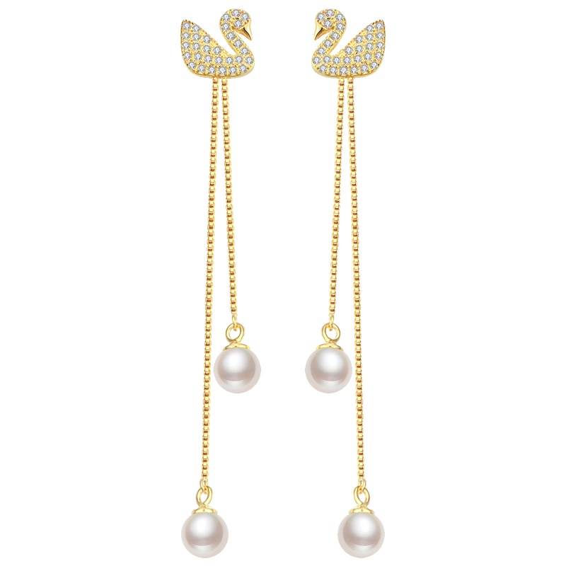 BRIR超仙黑天鹅耳环韩国气质百搭长款流苏耳坠s925纯银耳钉女淡水珍珠耳饰