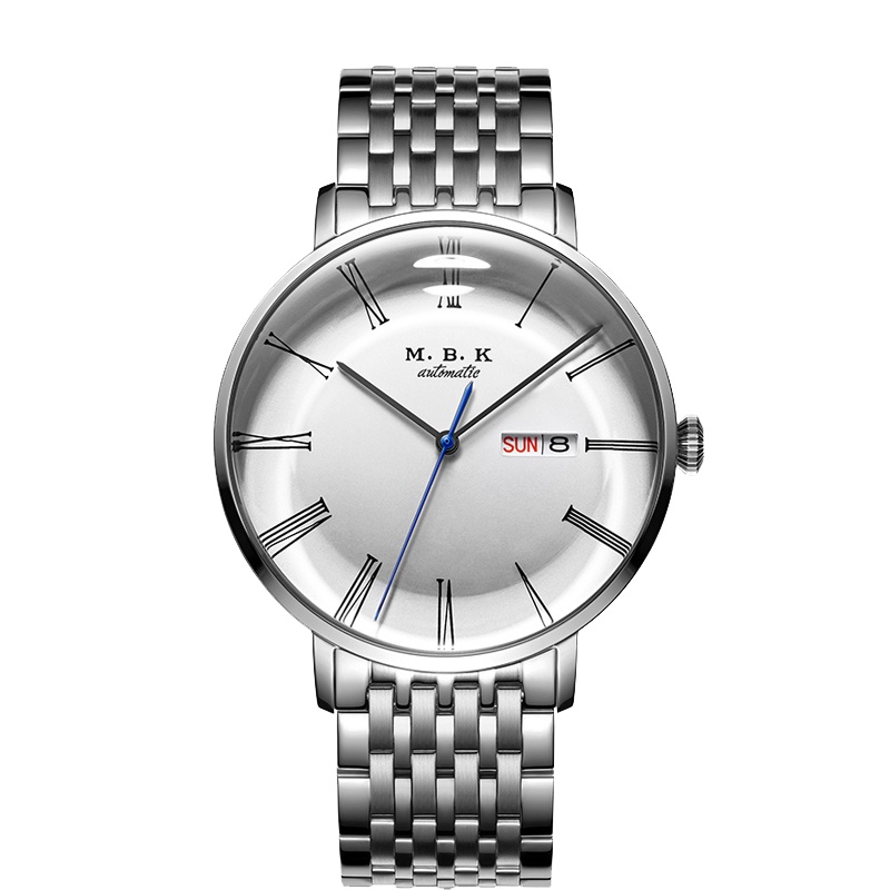 M.B.K欧美品牌手表专柜加州全自动机械表男士时尚简约防水男表3D弧形蓝宝石镜面商务双日历腕表1021G