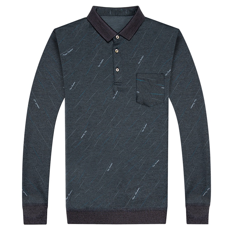 卡帝乐鳄鱼长袖T恤男翻领印花2019秋季新品中年宽松薄款打底衫BDBL801T