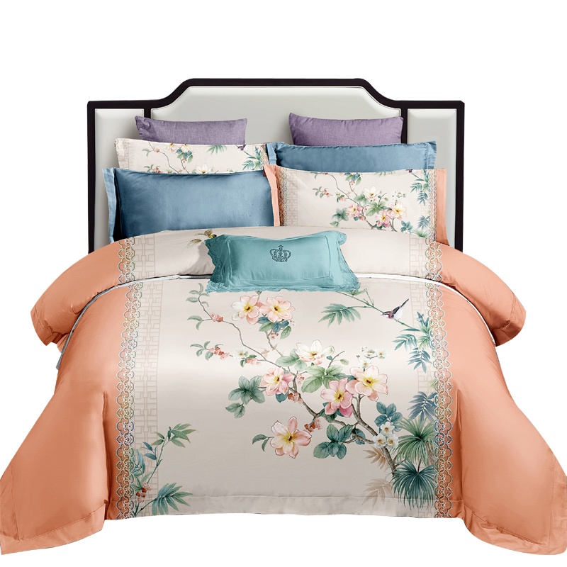 芳恩 国之经典全棉磨毛四件套 FN-BF1027 国风中式田园花卉 床上用品床单被套 1.5/1.8米床 单套价