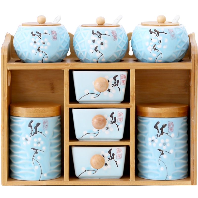 厨房用品陶瓷密封罐调料盒玻璃调味罐家用佐料瓶组合装瓷盒调料罐