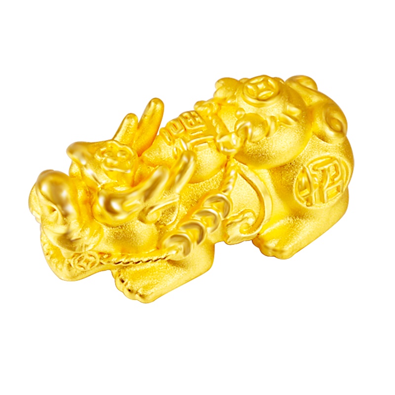 黄金码头3D硬金富甲四方貔貅手串螃蟹如意足金999黄金串珠礼物