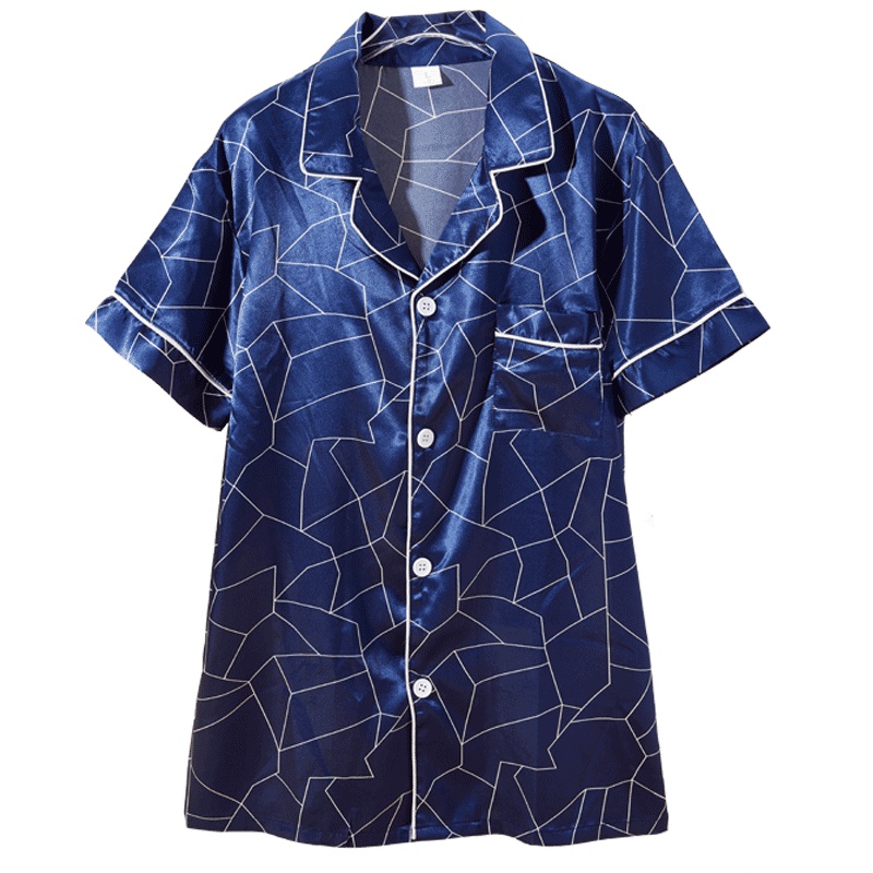 ENK 夏季薄款短袖男士睡衣短裤冰丝仿真丝绸开衫家居服套装男