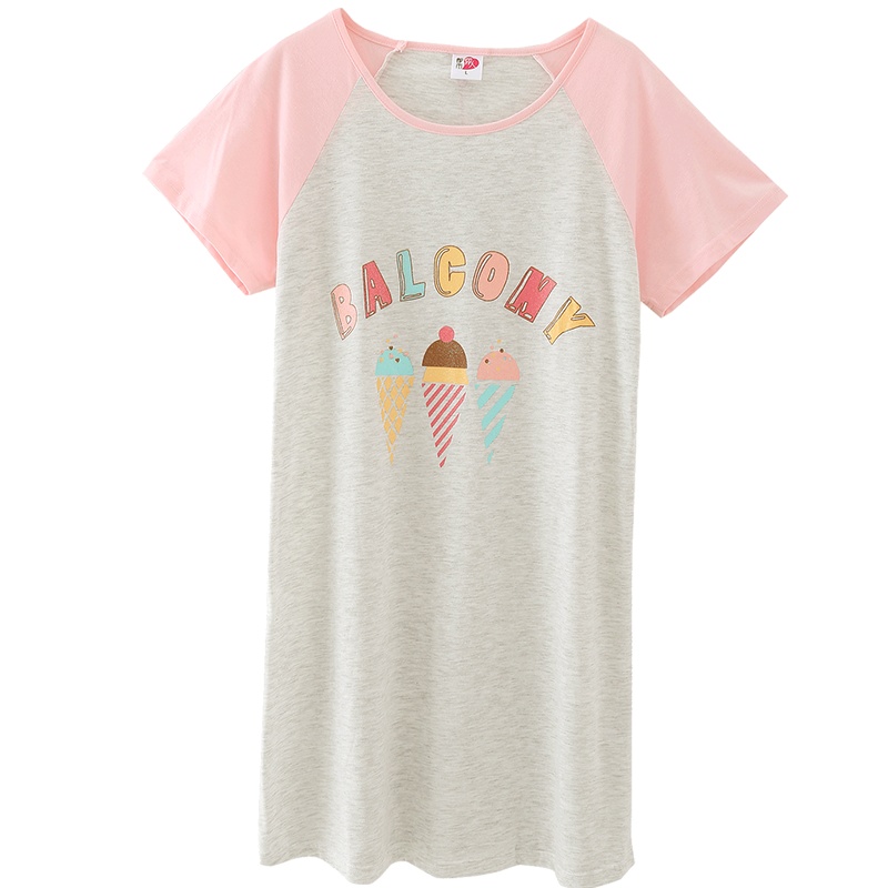 都市丽人2019春休闲居家字母印花宽松休闲圆领短袖女士家居服睡裙2H8606