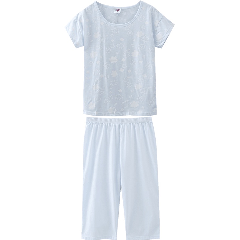 都市丽人休闲时尚卡通印花修身圆领春夏薄款短袖款女士家居服2H8205