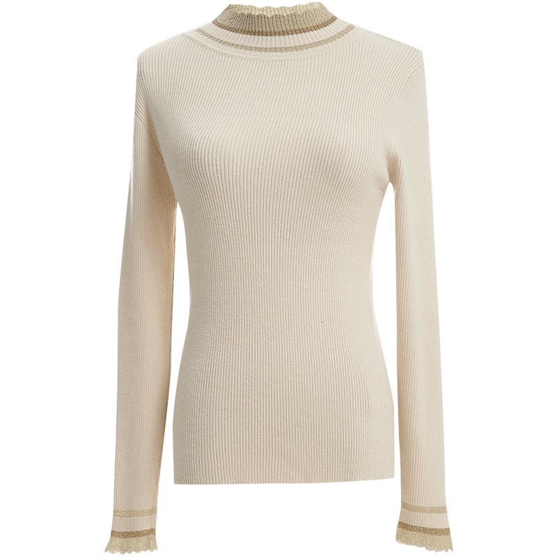 欧昵雪秋冬波浪立领长袖修身显瘦针织衫上衣女打底衫毛衣