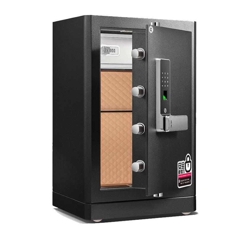 得力(deli)4118保险柜家用防盗床头柜入柜式全钢保管箱 指纹电子密码保险箱 高82cm 黑色