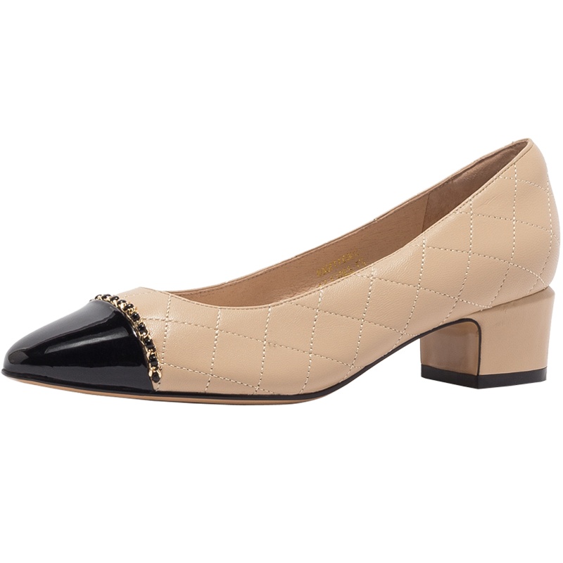 St&Sat/星期六舒适粗跟小香风格纹浅口单鞋通勤女SS03111068