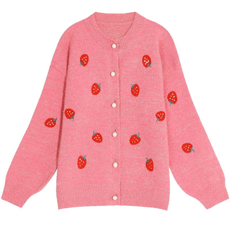 妖精的口袋莓印花初恋毛衣针织开衫2019秋季新款女慵懒风